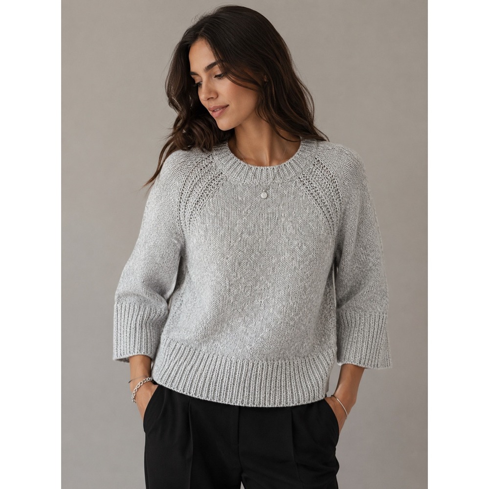 Talbots Petite Cozy Knit Sweater Soft Chunky Gray SP Relaxed Fit‎